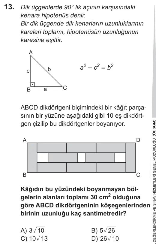 LGS 2019 Sayısal Matematik 13. Soru görseli
