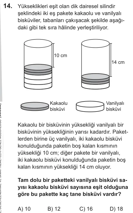 LGS 2019 Sayısal Matematik 14. Soru görseli