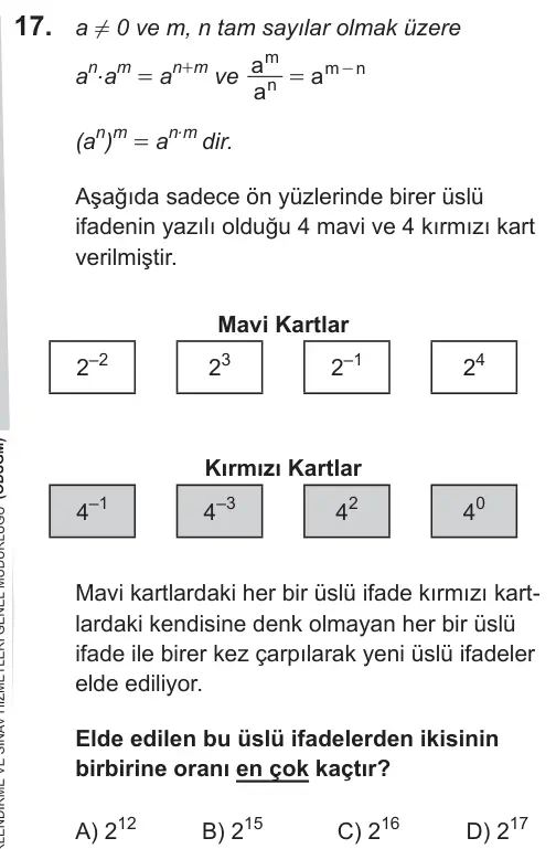 LGS 2019 Sayısal Matematik 17. Soru görseli
