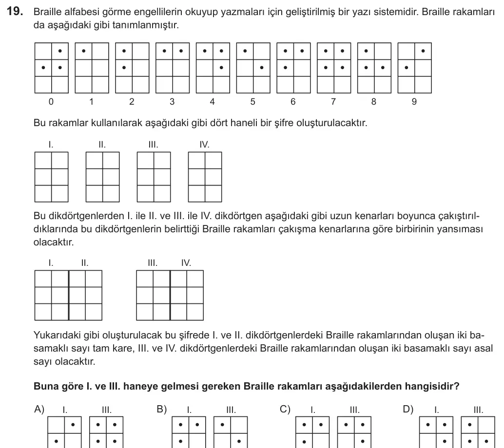 LGS 2019 Sayısal Matematik 19. Soru görseli