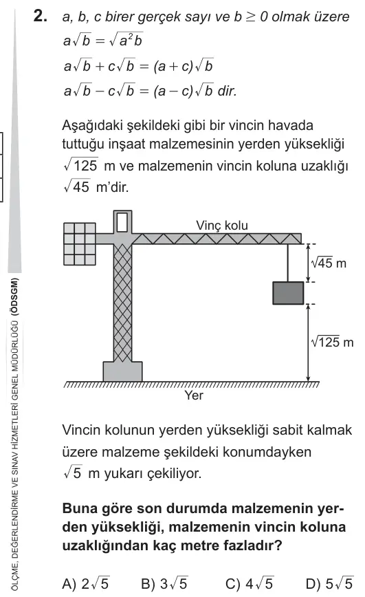 LGS 2019 Sayısal Matematik 2. Soru görseli