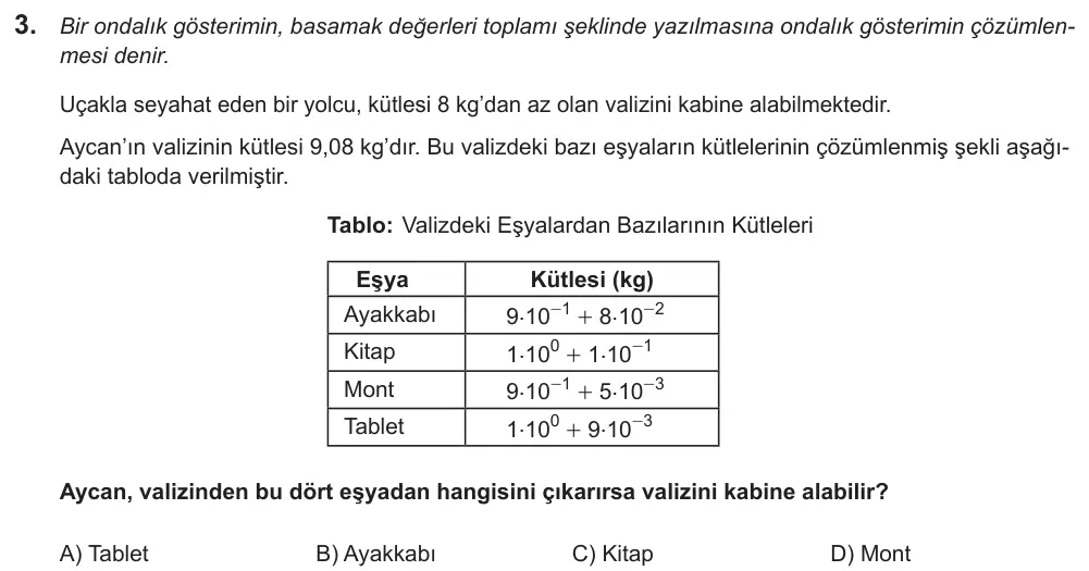 LGS 2019 Sayısal Matematik 3. Soru görseli