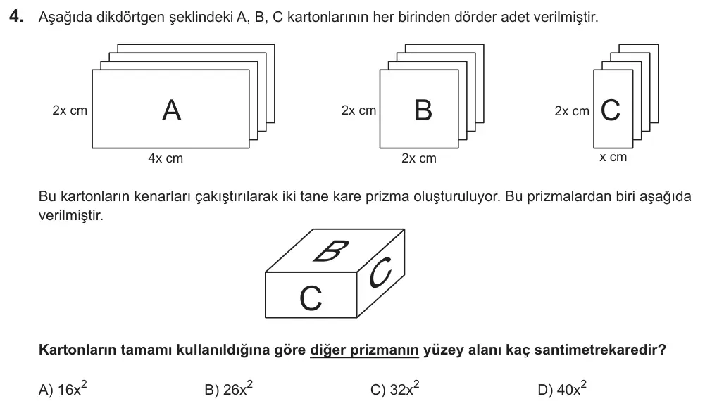 LGS 2019 Sayısal Matematik 4. Soru görseli