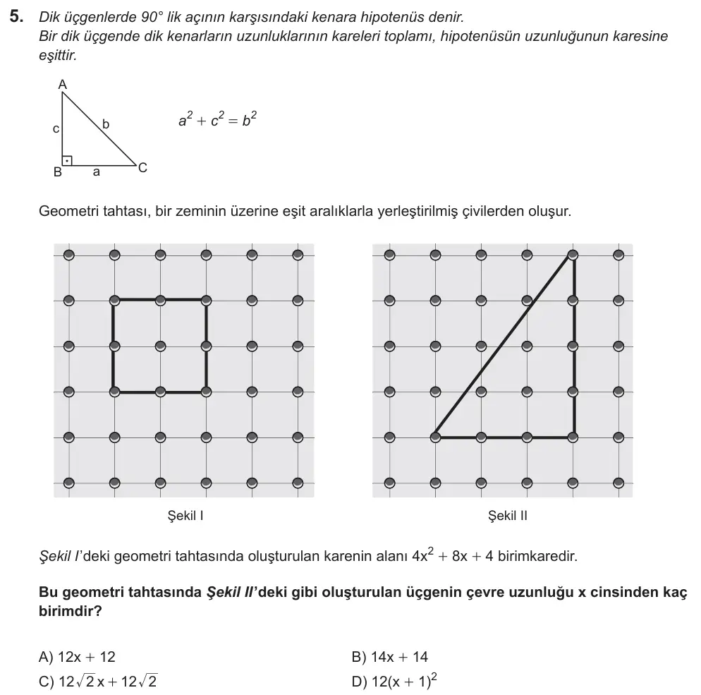 LGS 2019 Sayısal Matematik 5. Soru görseli