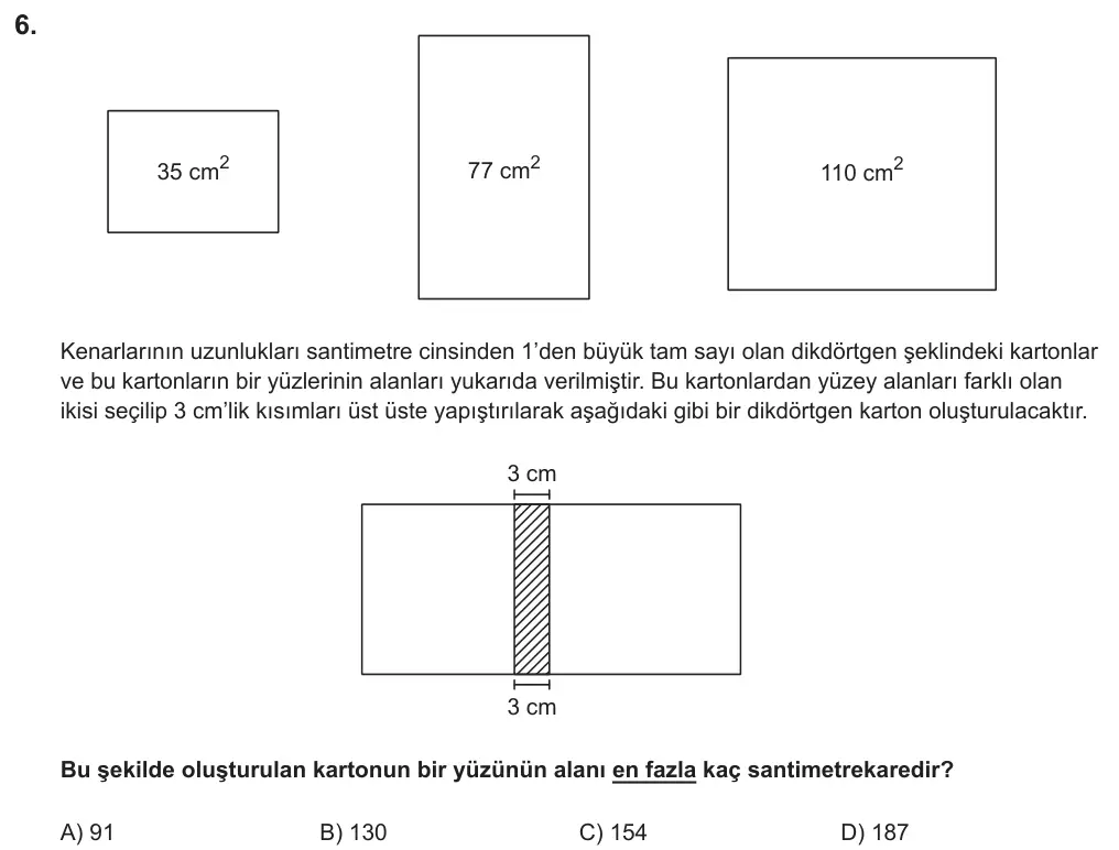 LGS 2019 Sayısal Matematik 6. Soru görseli