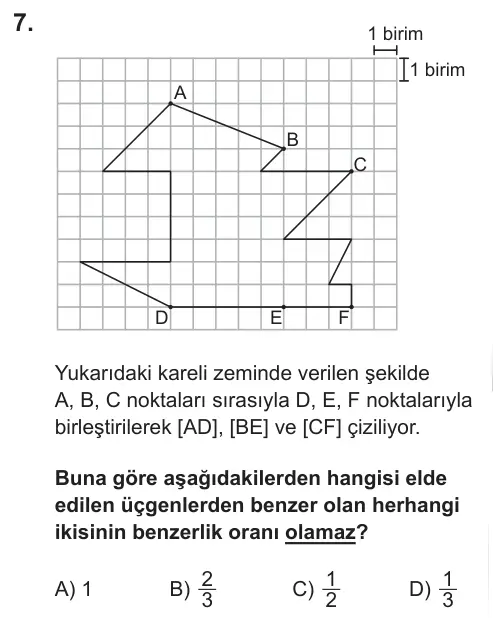 LGS 2019 Sayısal Matematik 7. Soru görseli