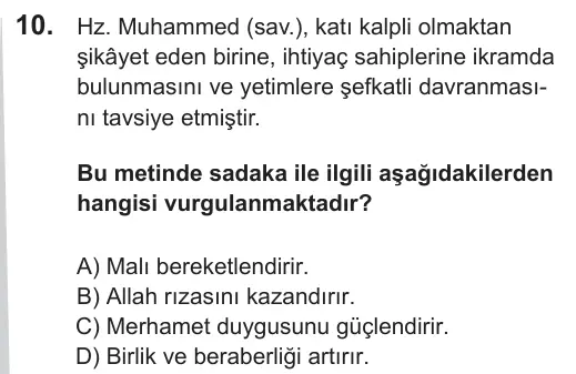 LGS 2019 Sözel Din Kültürü ve Ahlak Bilgisi 10. Soru görseli
