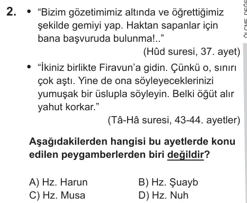 LGS 2019 Sözel Din Kültürü ve Ahlak Bilgisi 2. Soru görseli