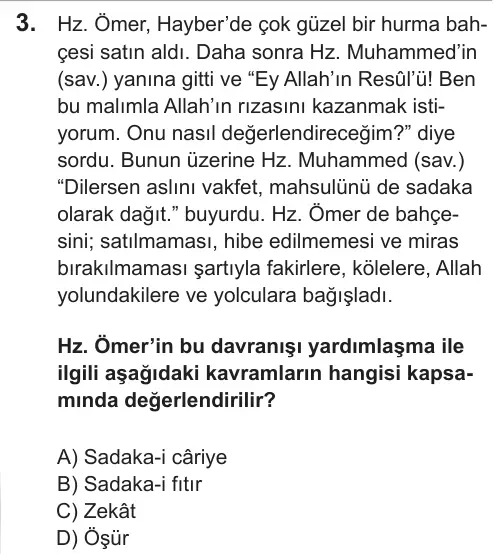 LGS 2019 Sözel Din Kültürü ve Ahlak Bilgisi 3. Soru görseli