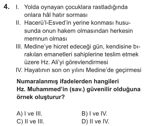 LGS 2019 Sözel Din Kültürü ve Ahlak Bilgisi 4. Soru görseli