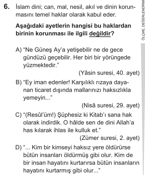 LGS 2019 Sözel Din Kültürü ve Ahlak Bilgisi 6. Soru görseli