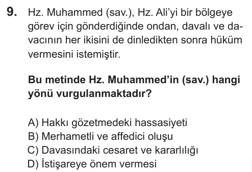 LGS 2019 Sözel Din Kültürü ve Ahlak Bilgisi 9. Soru görseli