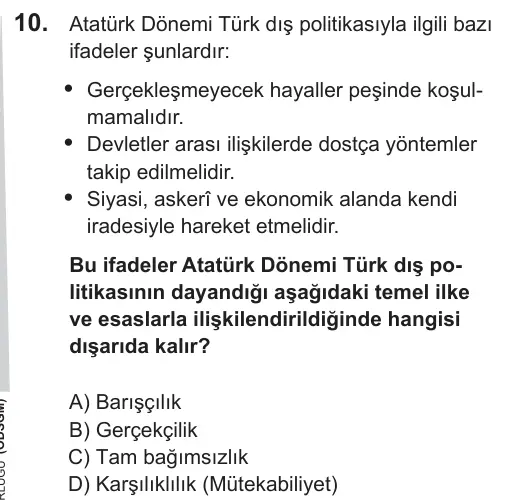 LGS 2019 Sözel T.C. İnkılap Tarihi ve Atatürkçülük 10. Soru görseli