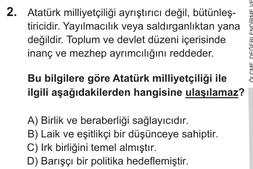 LGS 2019 Sözel T.C. İnkılap Tarihi ve Atatürkçülük 2. Soru görseli