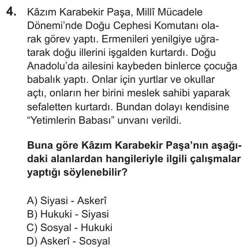 LGS 2019 Sözel T.C. İnkılap Tarihi ve Atatürkçülük 4. Soru görseli