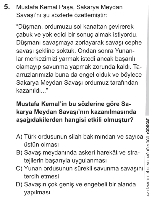 LGS 2019 Sözel T.C. İnkılap Tarihi ve Atatürkçülük 5. Soru görseli