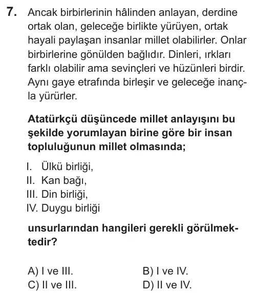 LGS 2019 Sözel T.C. İnkılap Tarihi ve Atatürkçülük 7. Soru görseli