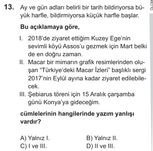 LGS 2019 Sözel Türkçe 13. Soru görseli