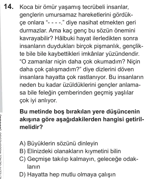 LGS 2019 Sözel Türkçe 14. Soru görseli