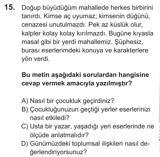LGS 2019 Sözel Türkçe 15. Soru görseli