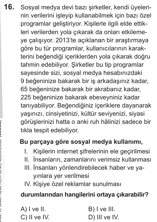 LGS 2019 Sözel Türkçe 16. Soru görseli