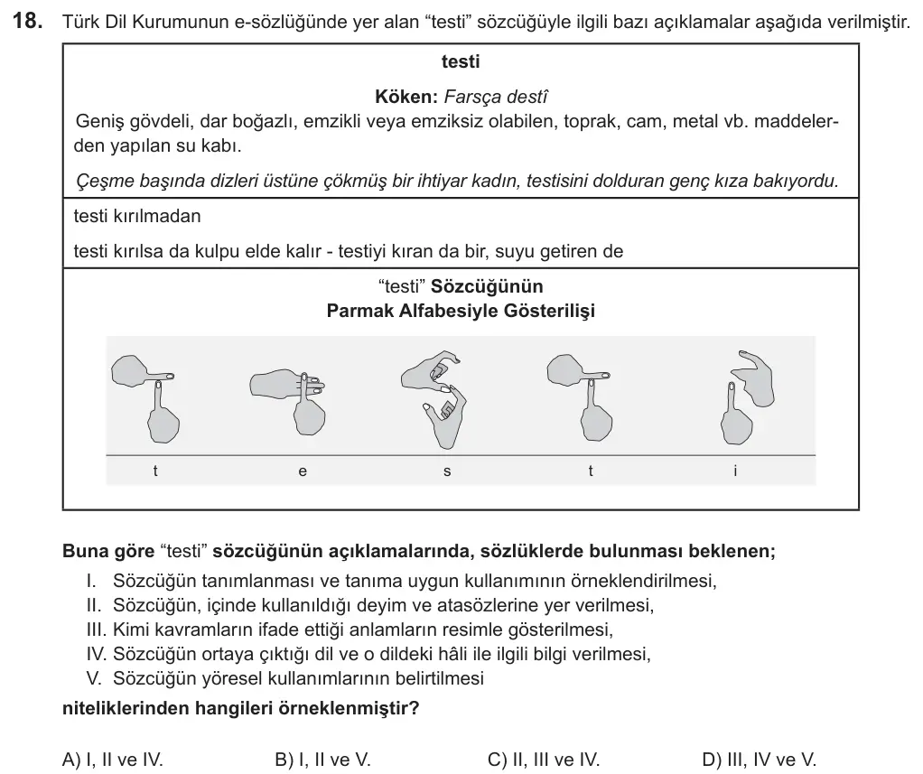 LGS 2019 Sözel Türkçe 18. Soru görseli