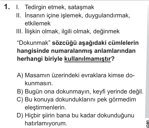 LGS 2019 Sözel Türkçe 1. Soru görseli