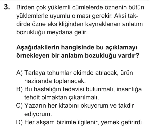 LGS 2019 Sözel Türkçe 3. Soru görseli