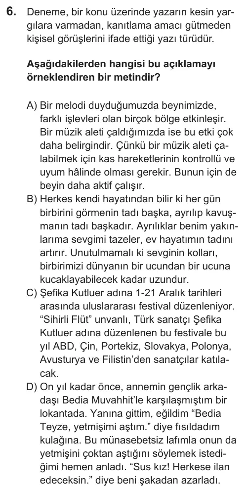LGS 2019 Sözel Türkçe 6. Soru görseli