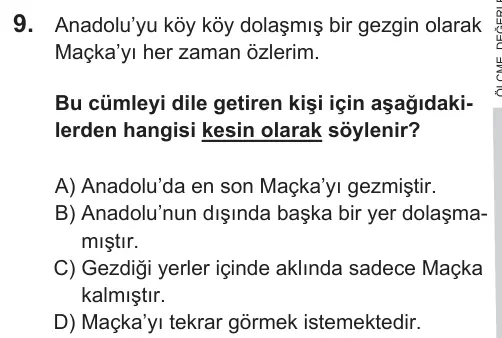 LGS 2019 Sözel Türkçe 9. Soru görseli