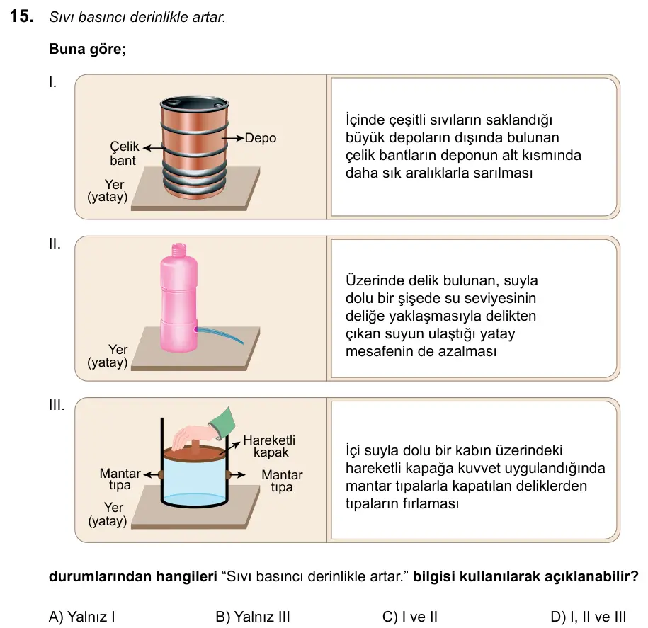 LGS 2020 Sayısal Fen Bilimleri 15. Soru görseli