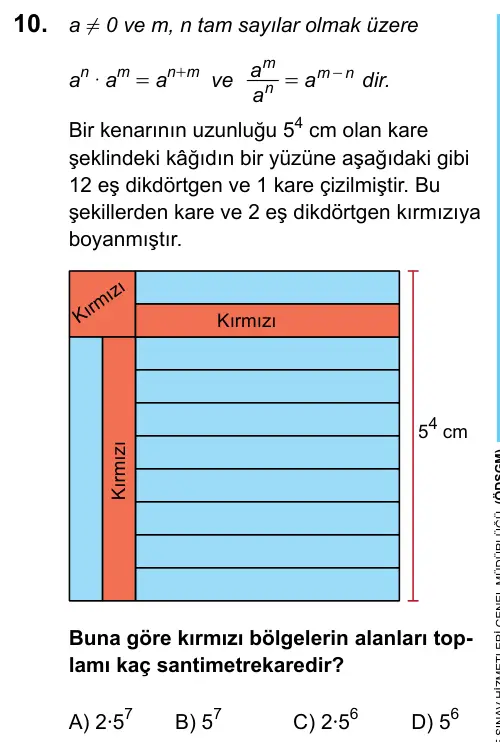 LGS 2020 Sayısal Matematik 10. Soru görseli