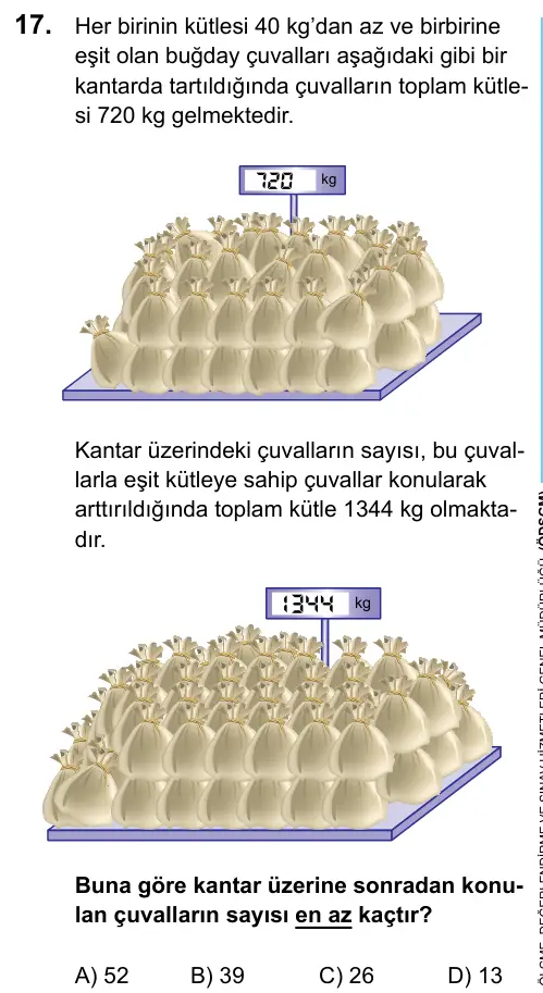 LGS 2020 Sayısal Matematik 17. Soru görseli