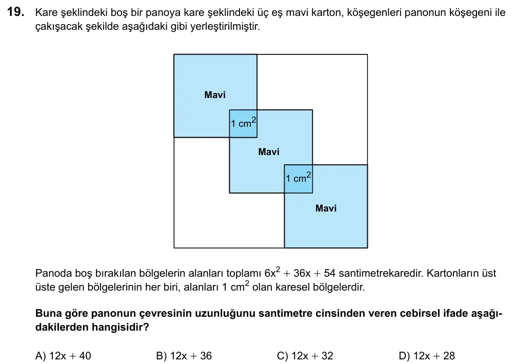 LGS 2020 Sayısal Matematik 19. Soru görseli