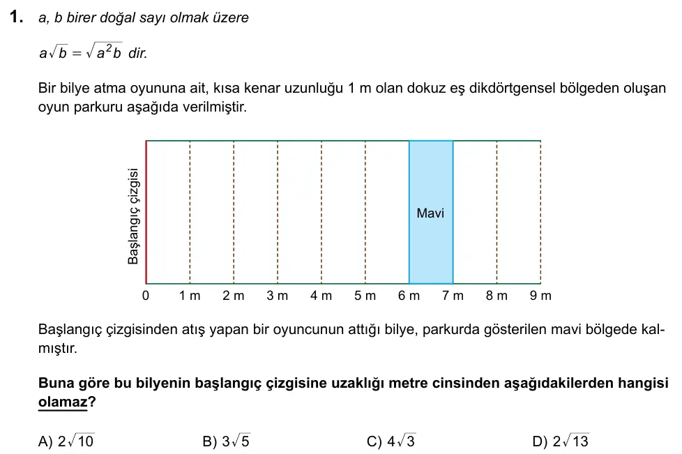 LGS 2020 Sayısal Matematik 1. Soru görseli