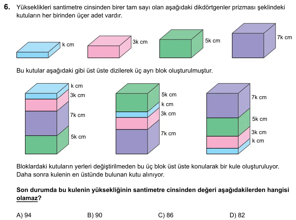 LGS 2020 Sayısal Matematik 6. Soru görseli