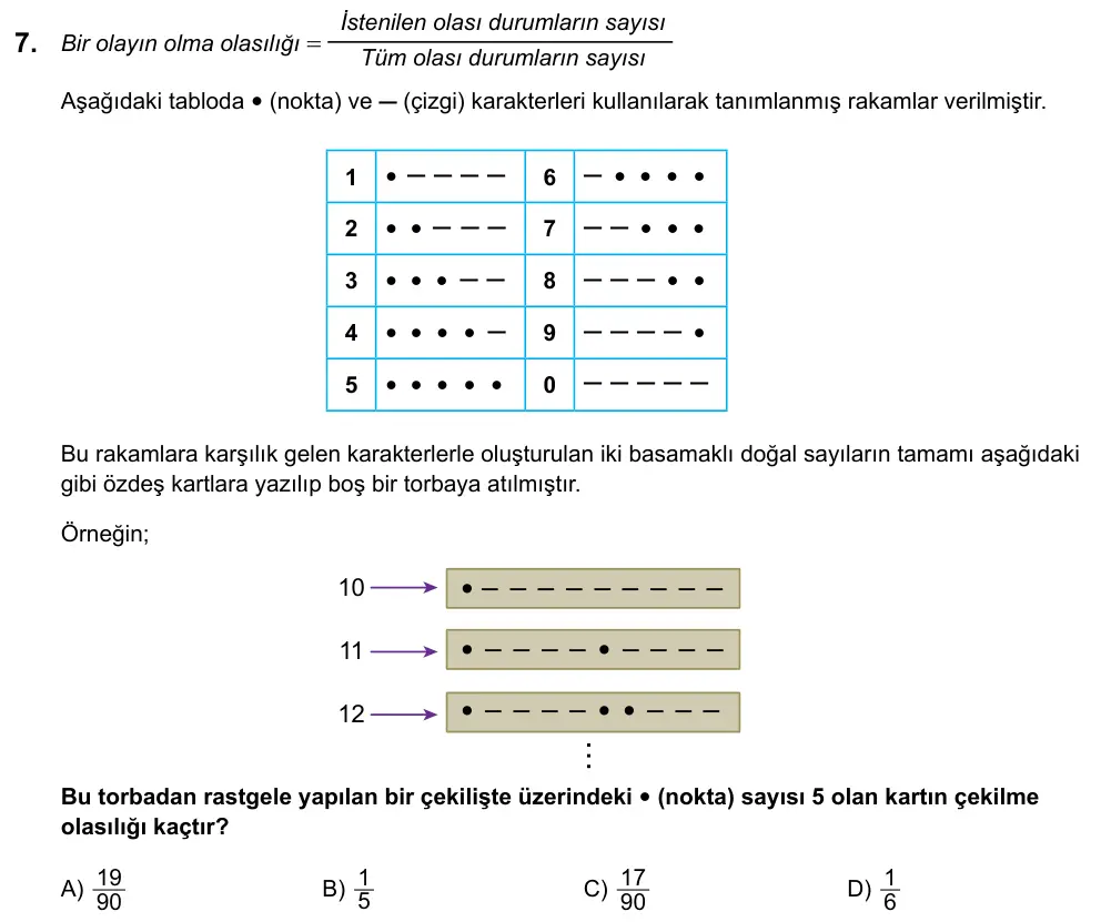 LGS 2020 Sayısal Matematik 7. Soru görseli