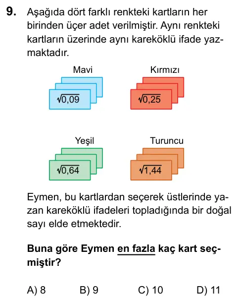 LGS 2020 Sayısal Matematik 9. Soru görseli