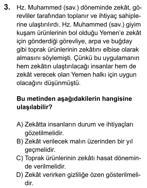 LGS 2020 Sözel Din Kültürü ve Ahlak Bilgisi 3. Soru görseli