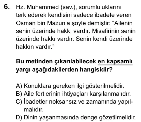 LGS 2020 Sözel Din Kültürü ve Ahlak Bilgisi 6. Soru görseli