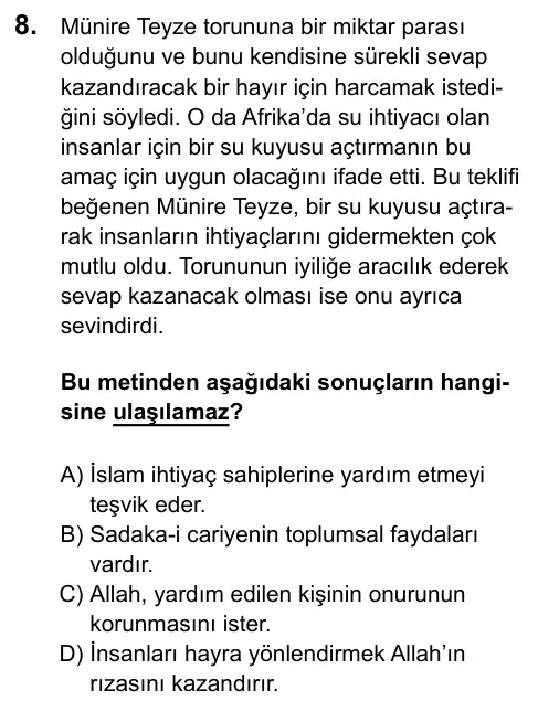 LGS 2020 Sözel Din Kültürü ve Ahlak Bilgisi 8. Soru görseli