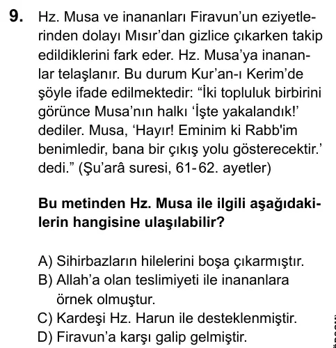 LGS 2020 Sözel Din Kültürü ve Ahlak Bilgisi 9. Soru görseli