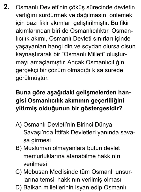 LGS 2020 Sözel T.C. İnkılap Tarihi ve Atatürkçülük 2. Soru görseli