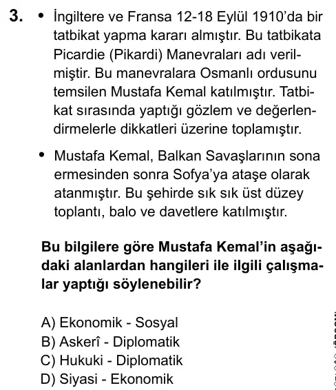 LGS 2020 Sözel T.C. İnkılap Tarihi ve Atatürkçülük 3. Soru görseli