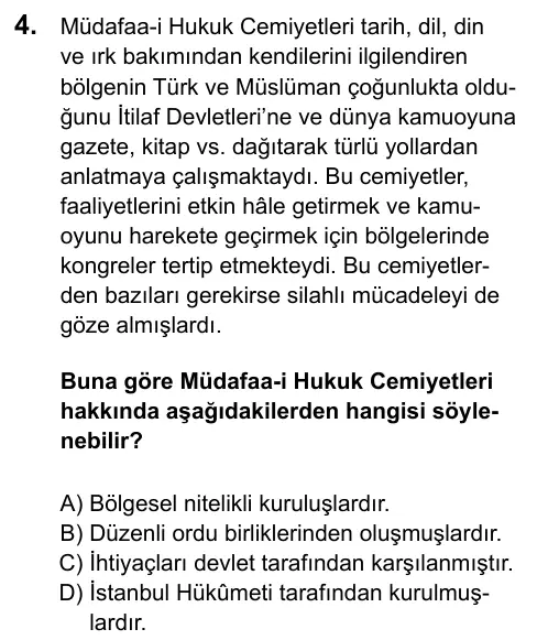 LGS 2020 Sözel T.C. İnkılap Tarihi ve Atatürkçülük 4. Soru görseli
