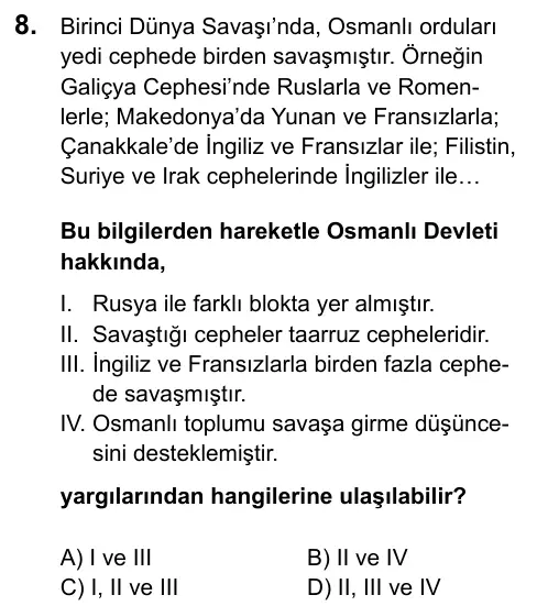 LGS 2020 Sözel T.C. İnkılap Tarihi ve Atatürkçülük 8. Soru görseli