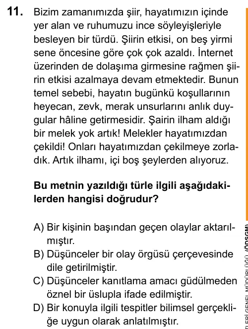 LGS 2020 Sözel Türkçe 11. Soru görseli