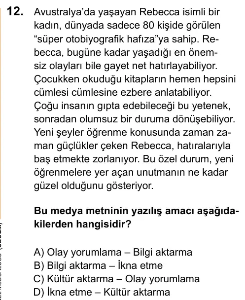 LGS 2020 Sözel Türkçe 12. Soru görseli