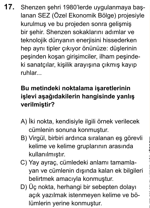 LGS 2020 Sözel Türkçe 17. Soru görseli