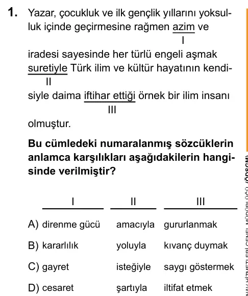 LGS 2020 Sözel Türkçe 1. Soru görseli